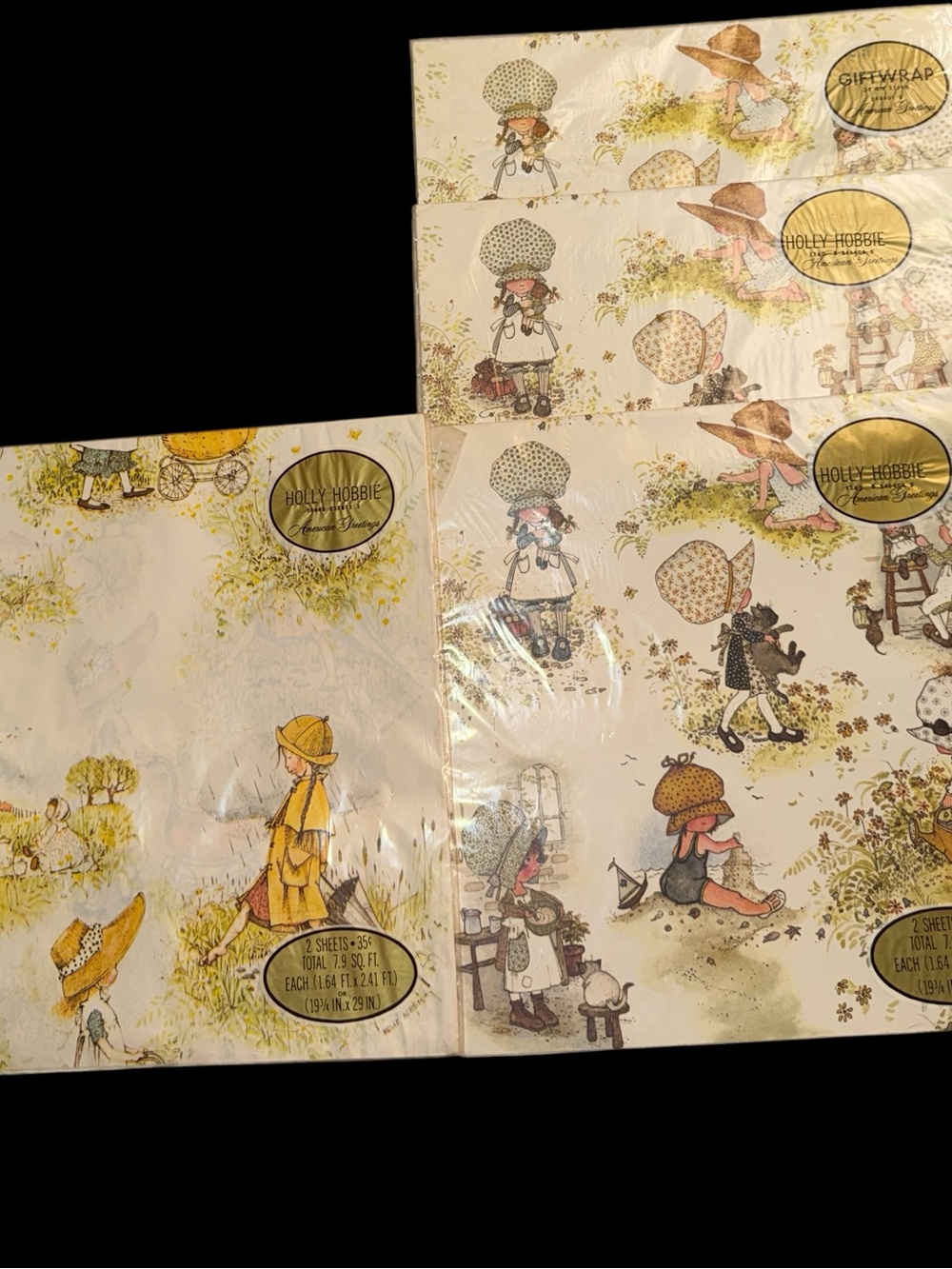 Lot of 4 Vintage Holly Hobbie American Greetings Gift Wrap Paper Sealed NOS
